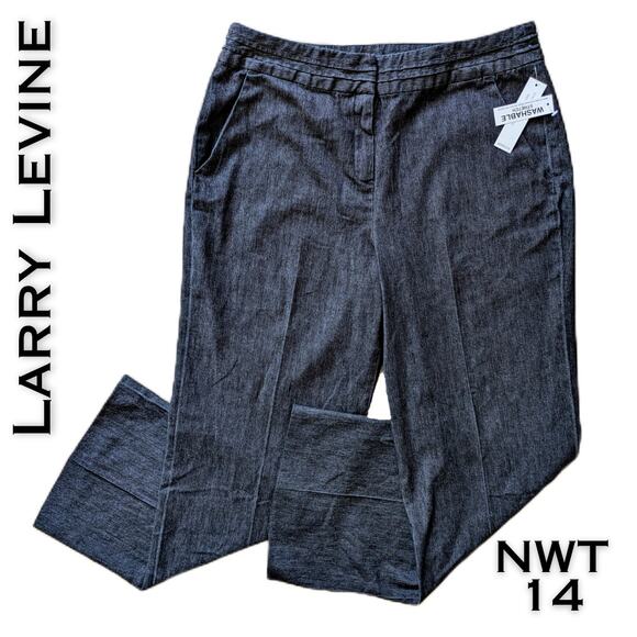NEW Larry Levine Jeans 14 Black Gray High Rise Straight Stretch Dressy Career - Picture 1 of 10